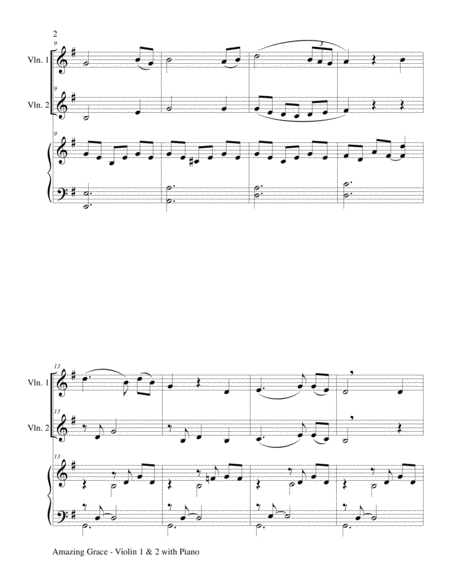 AMAZING GRACE (Violin 1 & 2 with Piano - Score & Parts included) image number null