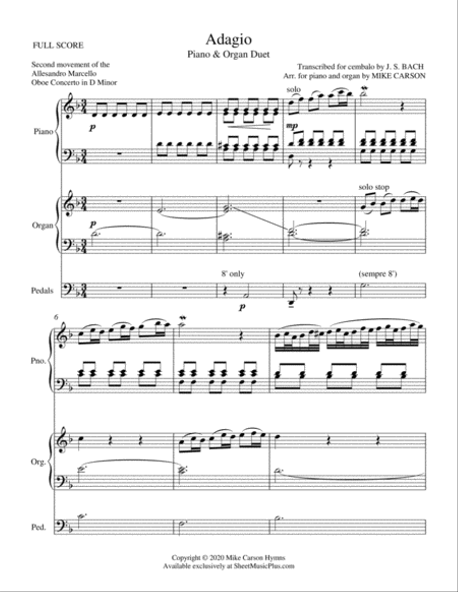 Adagio, BWV 974 (J. S. Bach) PIANO & ORGAN DUET Piano scores gallery preview page 2
