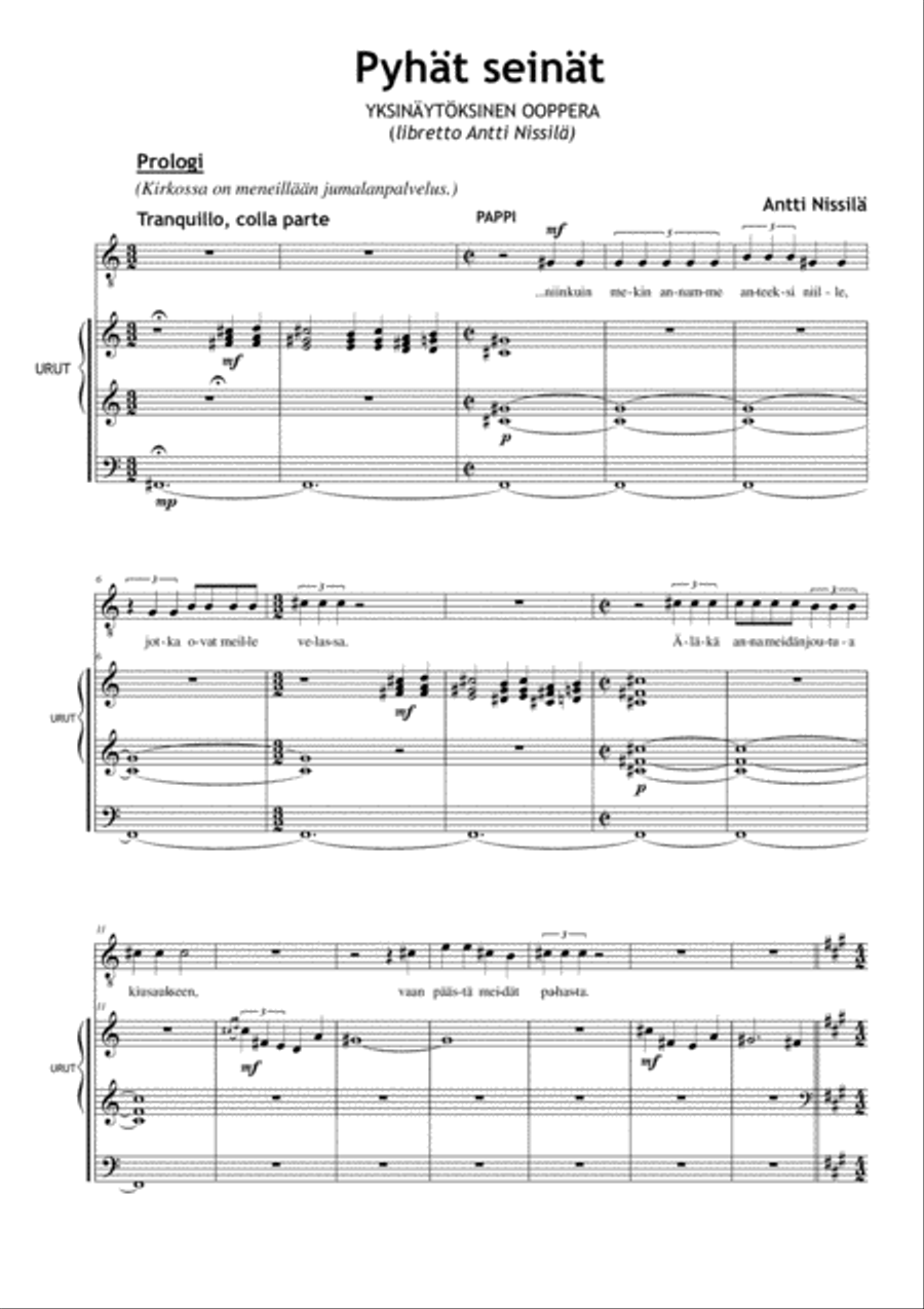Pyhät seinät (Holy Walls) - chamber opera Choir scores gallery preview page 4
