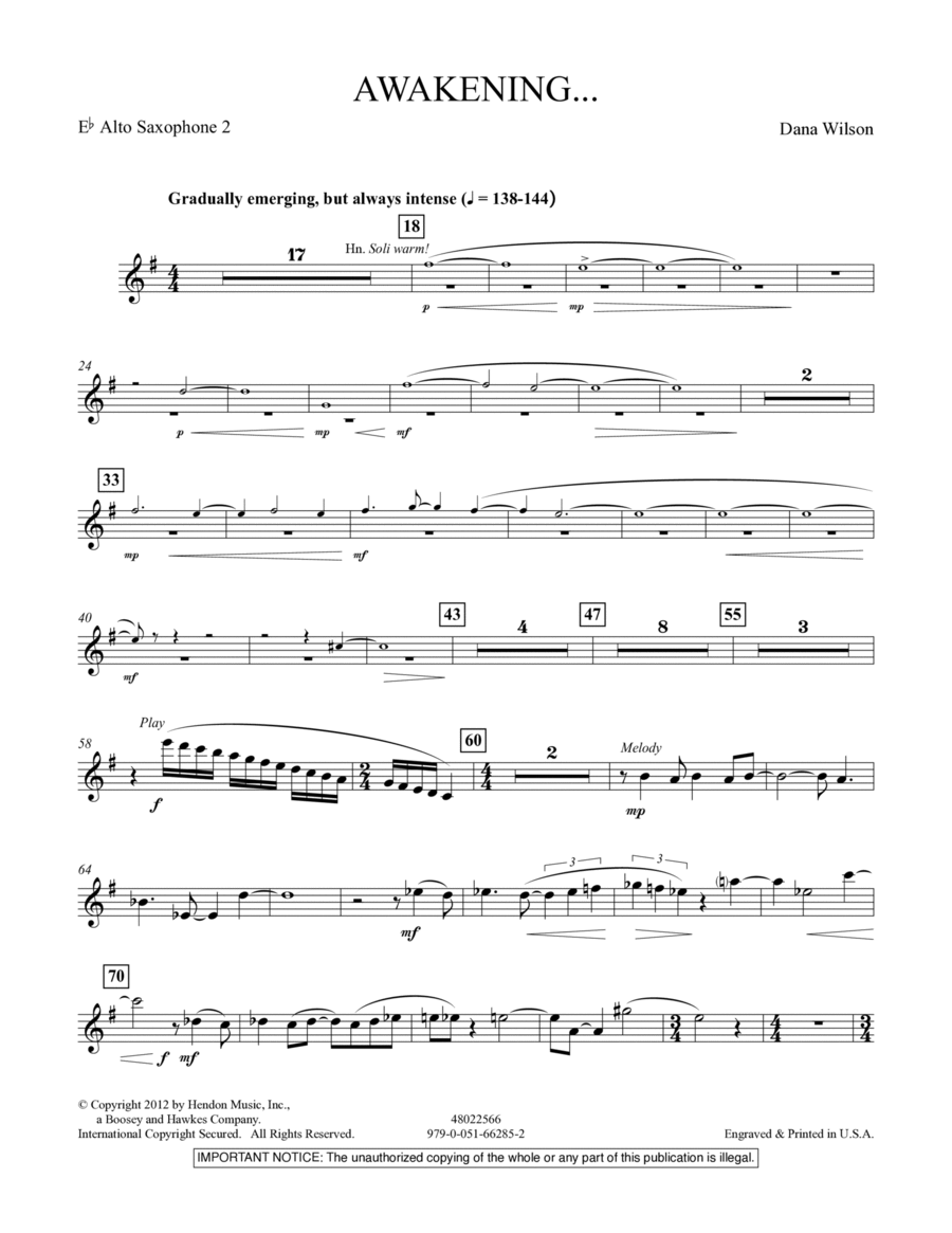 Awakening... - Eb Alto Saxophone 2 Concert Band scores gallery preview page 1