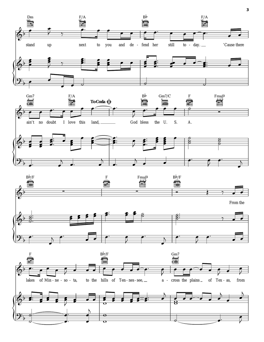 God Bless The U.S.A. Piano, Vocal, Guitar scores gallery preview page 3