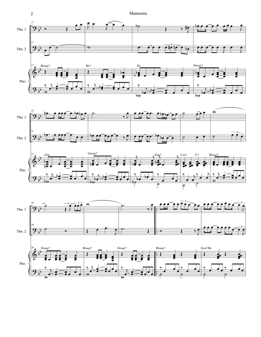 Memories Trombone Duet scores gallery preview page 2
