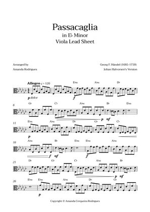 Passacaglia - Easy Viola Lead Sheet in Ebm Minor (Johan Halvorsen's Version)