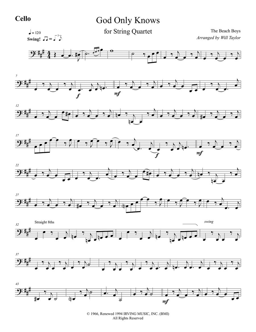 God Only Knows String Quartet scores gallery preview page 1