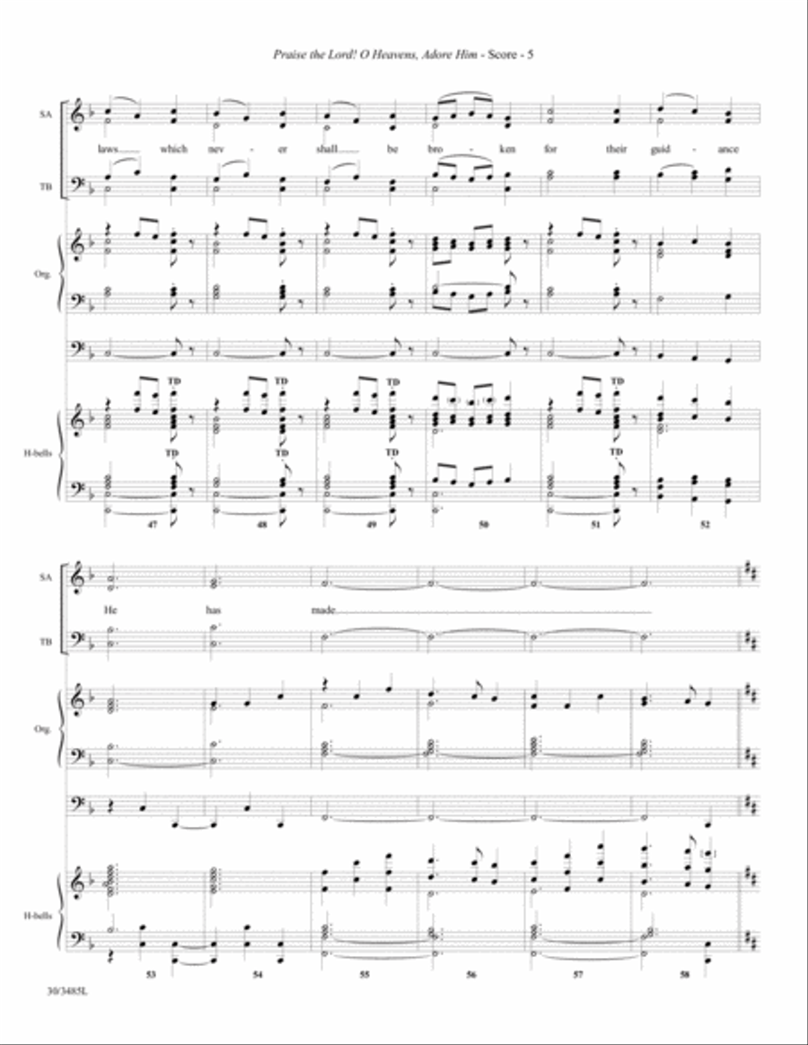 Praise the Lord! O Heavens, Adore Him - Reproducible Handbell Part 5-Octaves scores gallery preview page 7