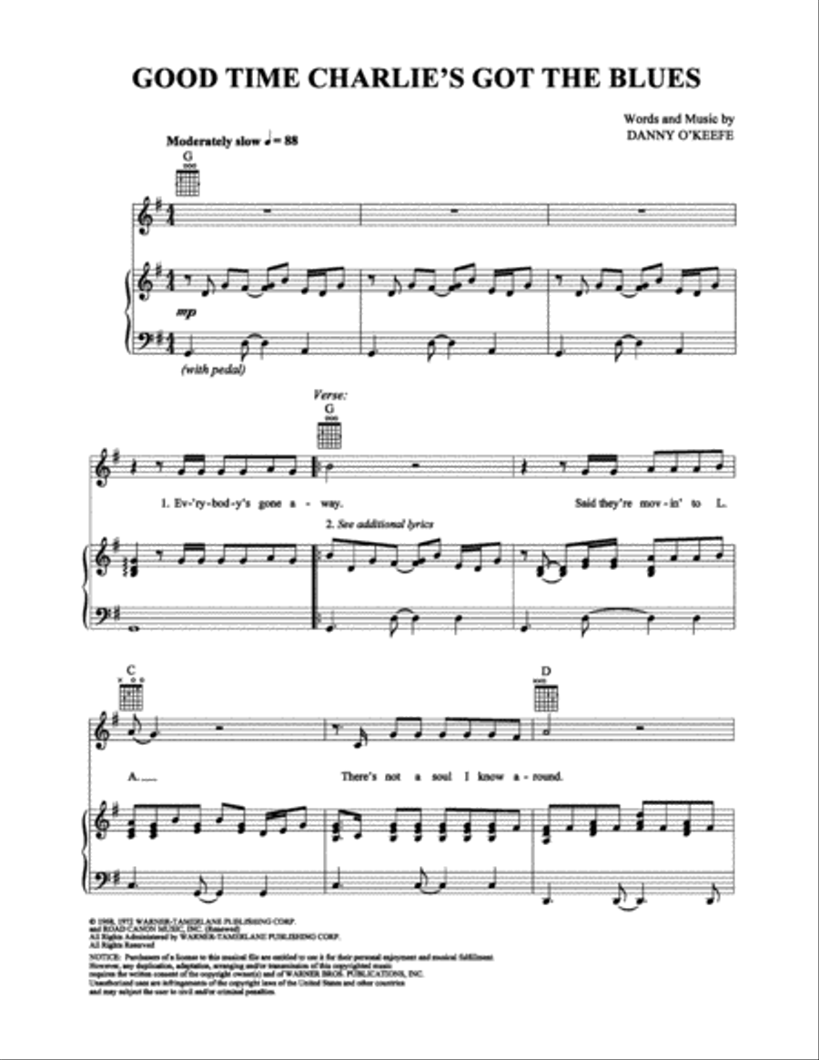 Good Time Charlie's Got the Blues Piano, Vocal, Guitar scores gallery preview page 1
