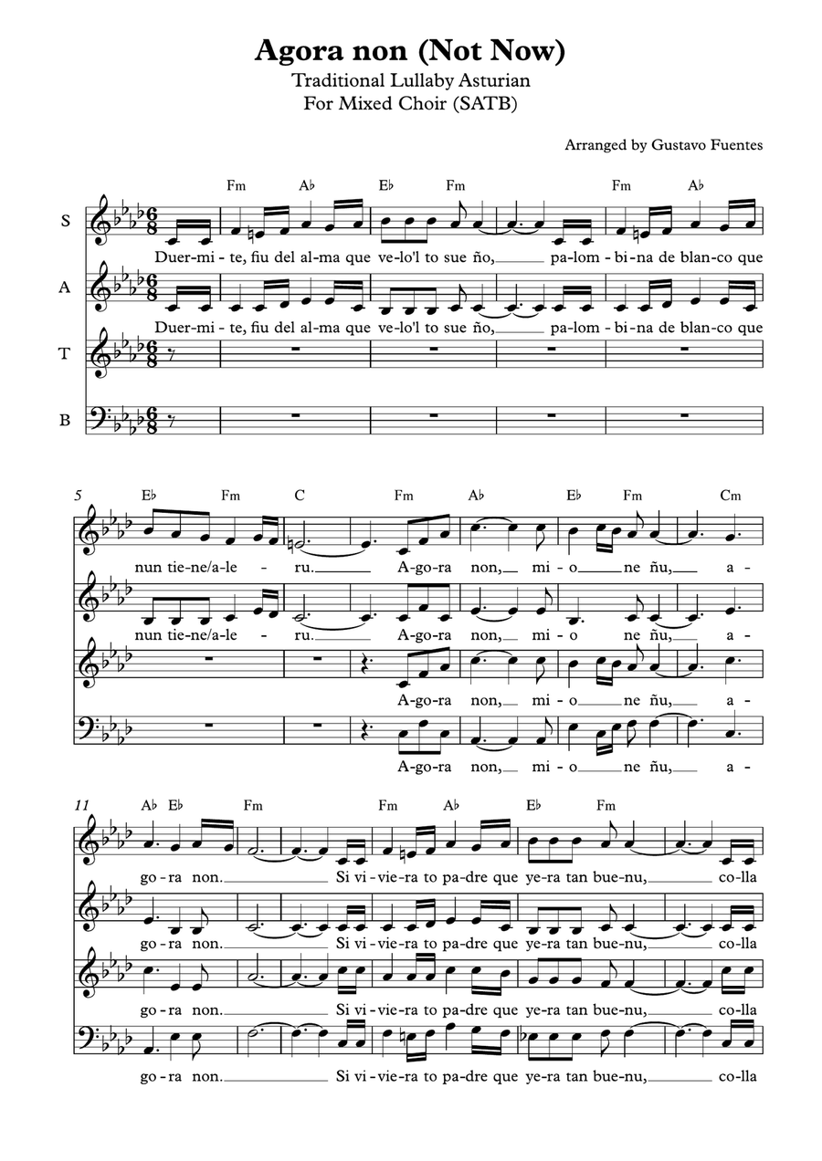Agora Non, lullaby of Asturias (Spain) for Mixed Choir 4-Part scores gallery preview page 2