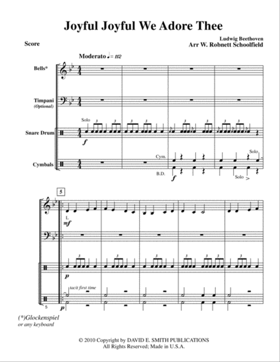 Joyful, Joyful We Adore Thee Percussion scores gallery preview page 1