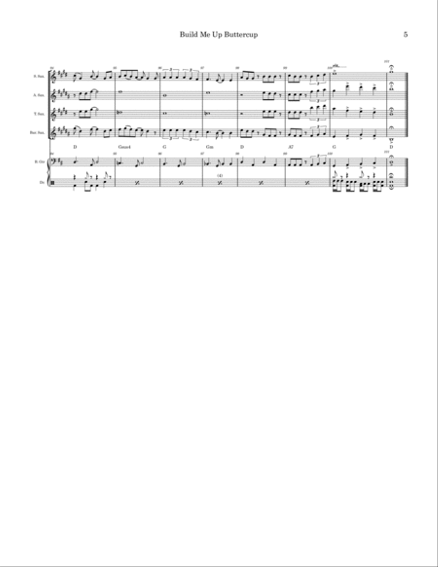 Build Me Up, Buttercup Saxophone Quartet scores gallery preview page 5
