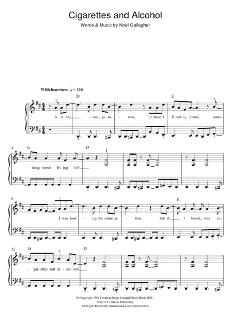 Cigarettes and Alcohol Cigarettes and Alcohol Piano scores gallery preview page 1
