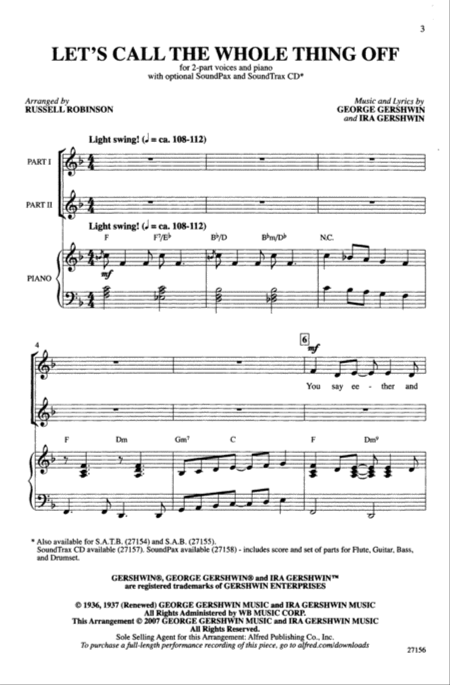 Let's Call the Whole Thing Off Choir scores gallery preview page 1