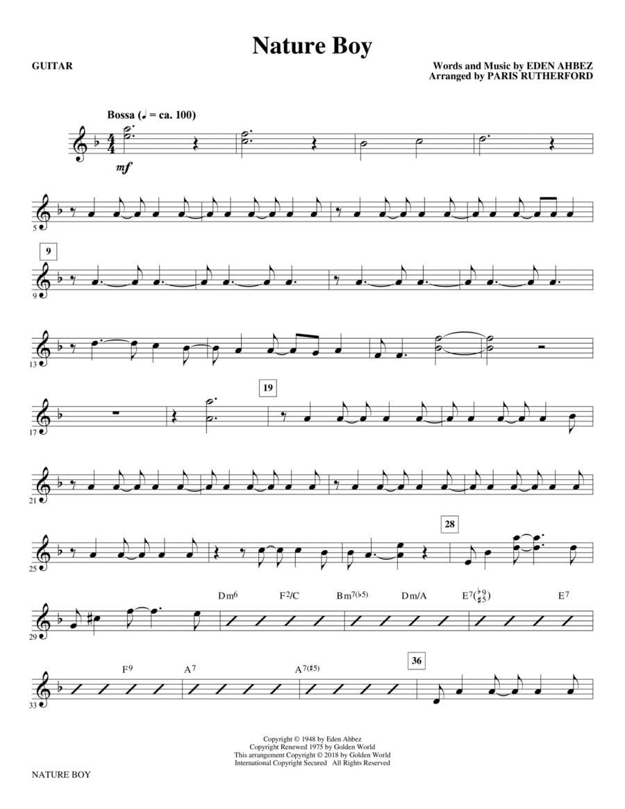 Nature Boy (arr. Paris Rutherford) - Guitar Choir scores gallery preview page 1