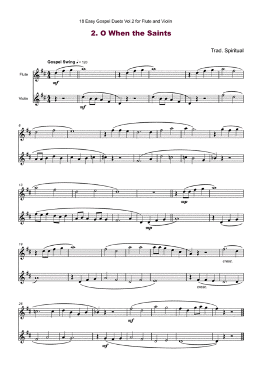 18 Easy Gospel Duets Vol.2 for Flute and Violin Flute scores gallery preview page 4