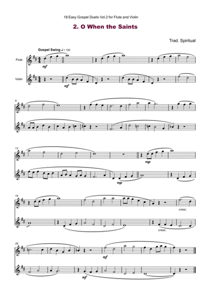 18 Easy Gospel Duets Vol.2 for Flute and Violin