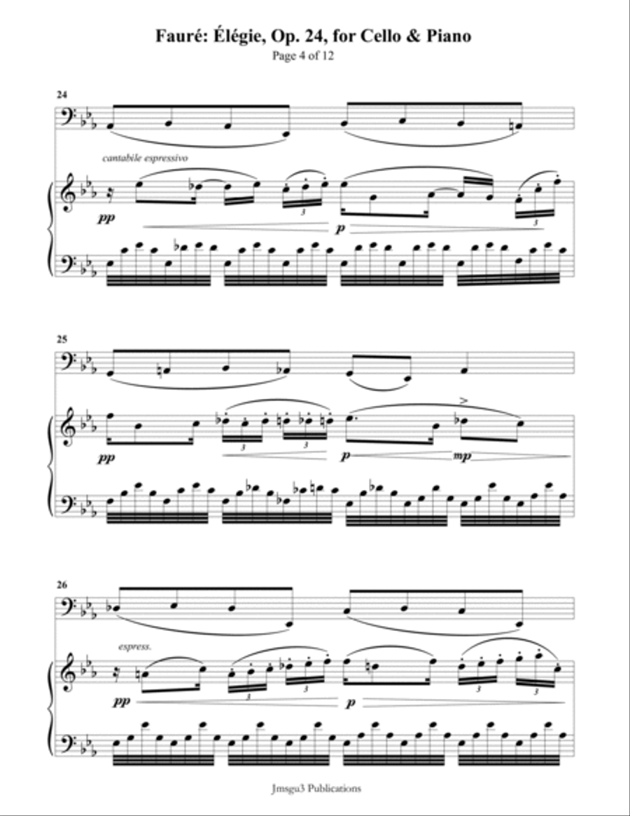 Fauré: Élégie Op. 24 for Cello & Piano Piano scores gallery preview page 4