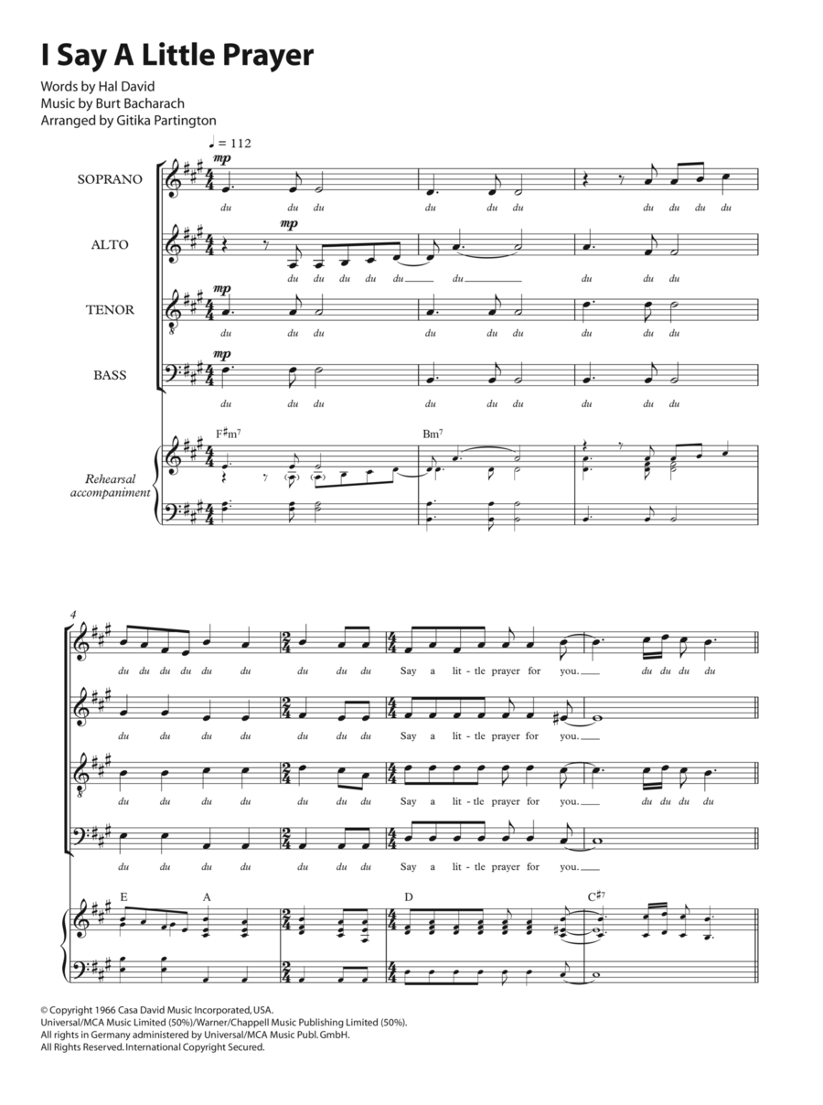 I Say A Little Prayer (arr. Gitika Partington) 4-Part scores gallery preview page 1