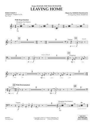 Leaving Home (from Avatar: The Way of Water) (arr. Paul Murtha) - Percussion 1
