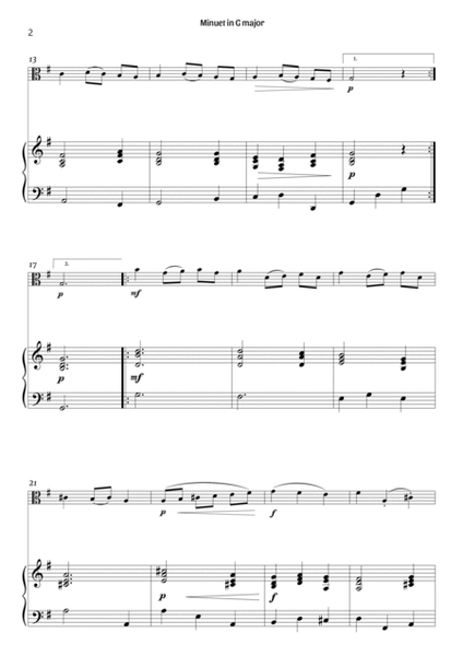 Minuet in G major (viola and piano – clean sheet music) image number null