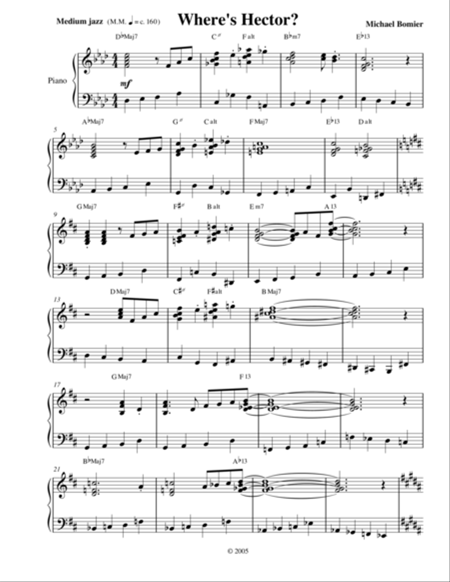 Where's Hector, a Jazz piano solo from Modern Solos Piano Solo scores gallery preview page 1
