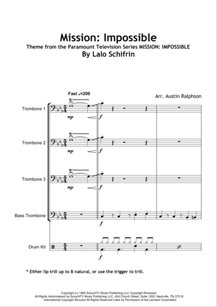 Mission: Impossible Theme from the Paramount Television Series MISSION: IMPOSSIBLE Brass Quartet scores gallery preview page 3