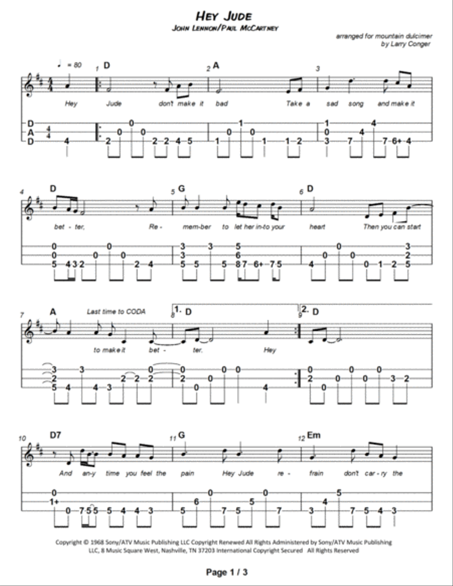 Hey Jude Dulcimer scores gallery preview page 2