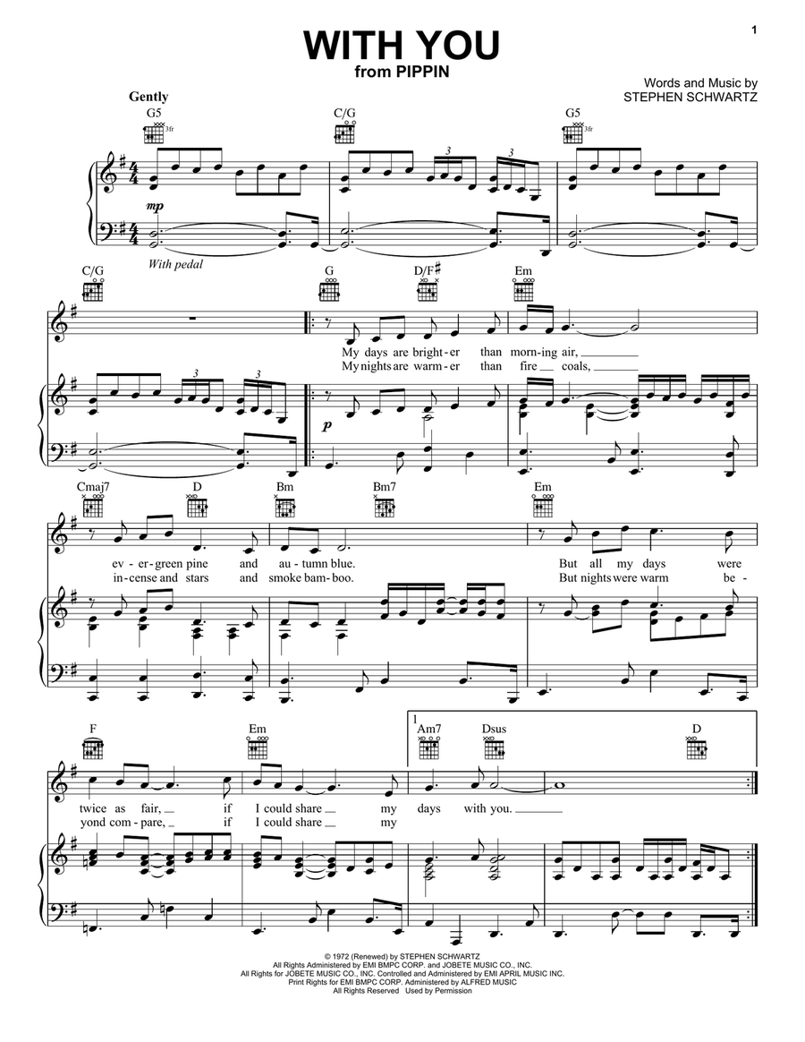 With You (from Pippin) Piano, Vocal, Guitar scores gallery preview page 1