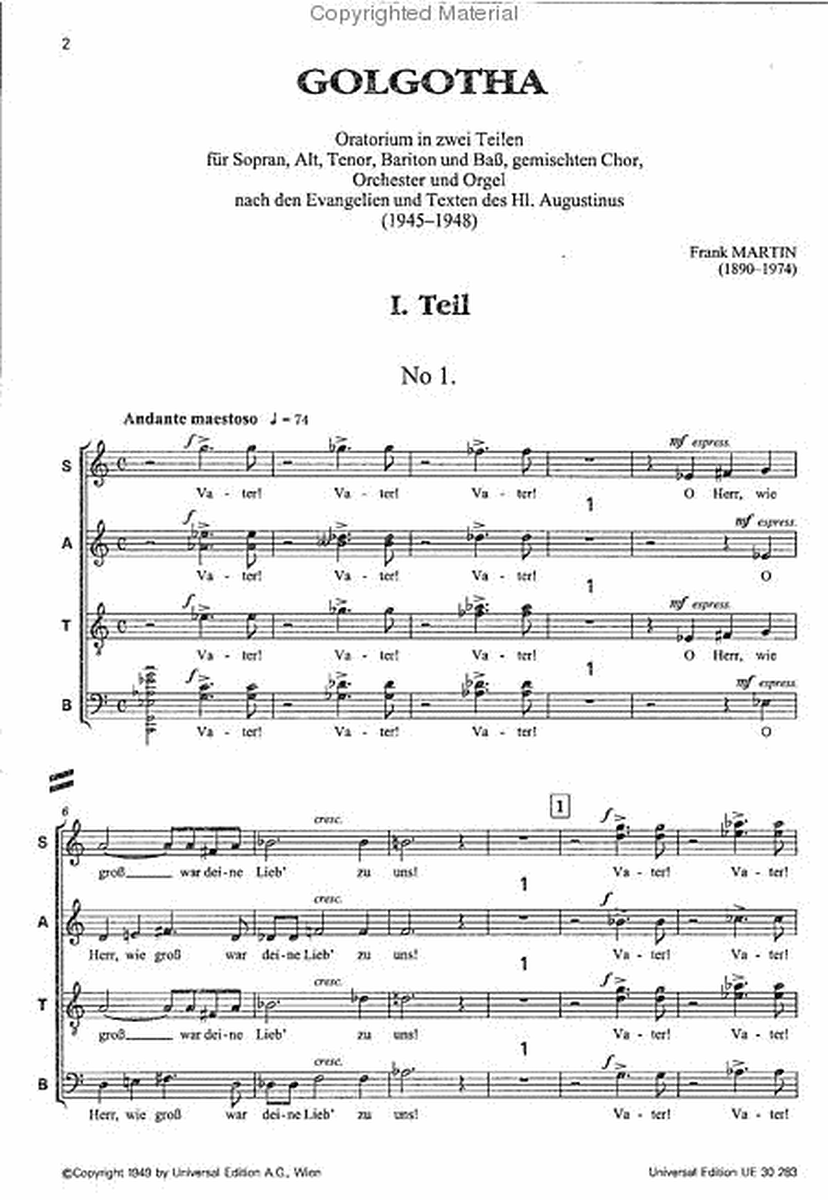 Golgotha, Choral Score, German
