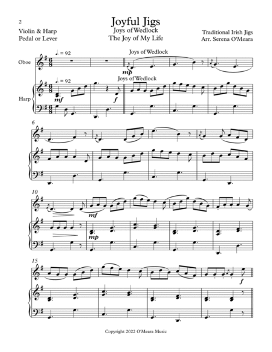Joyful Jigs, Duet for Oboe & Harp Oboe scores gallery preview page 2