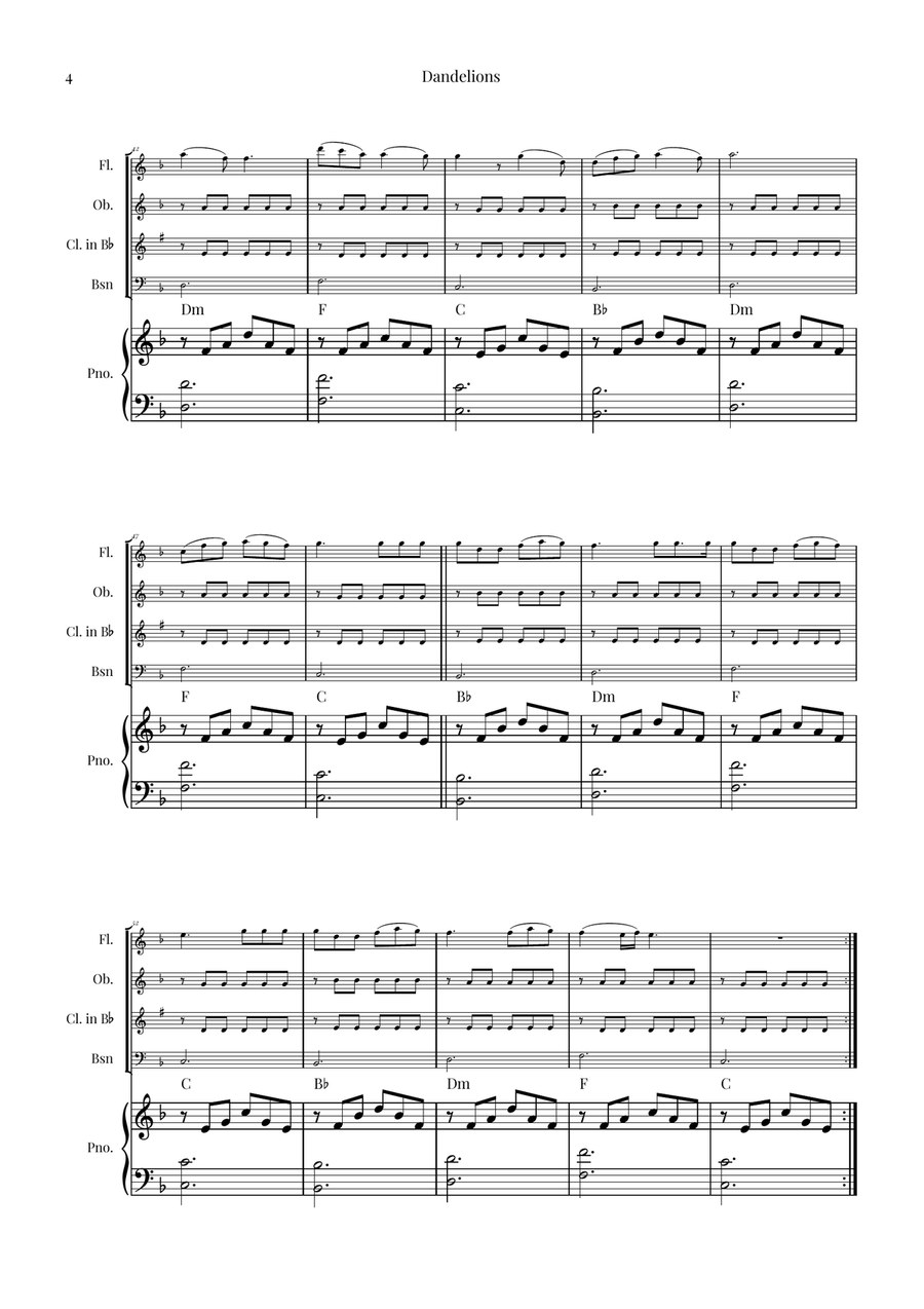 Dandelions Woodwind Quartet scores gallery preview page 4