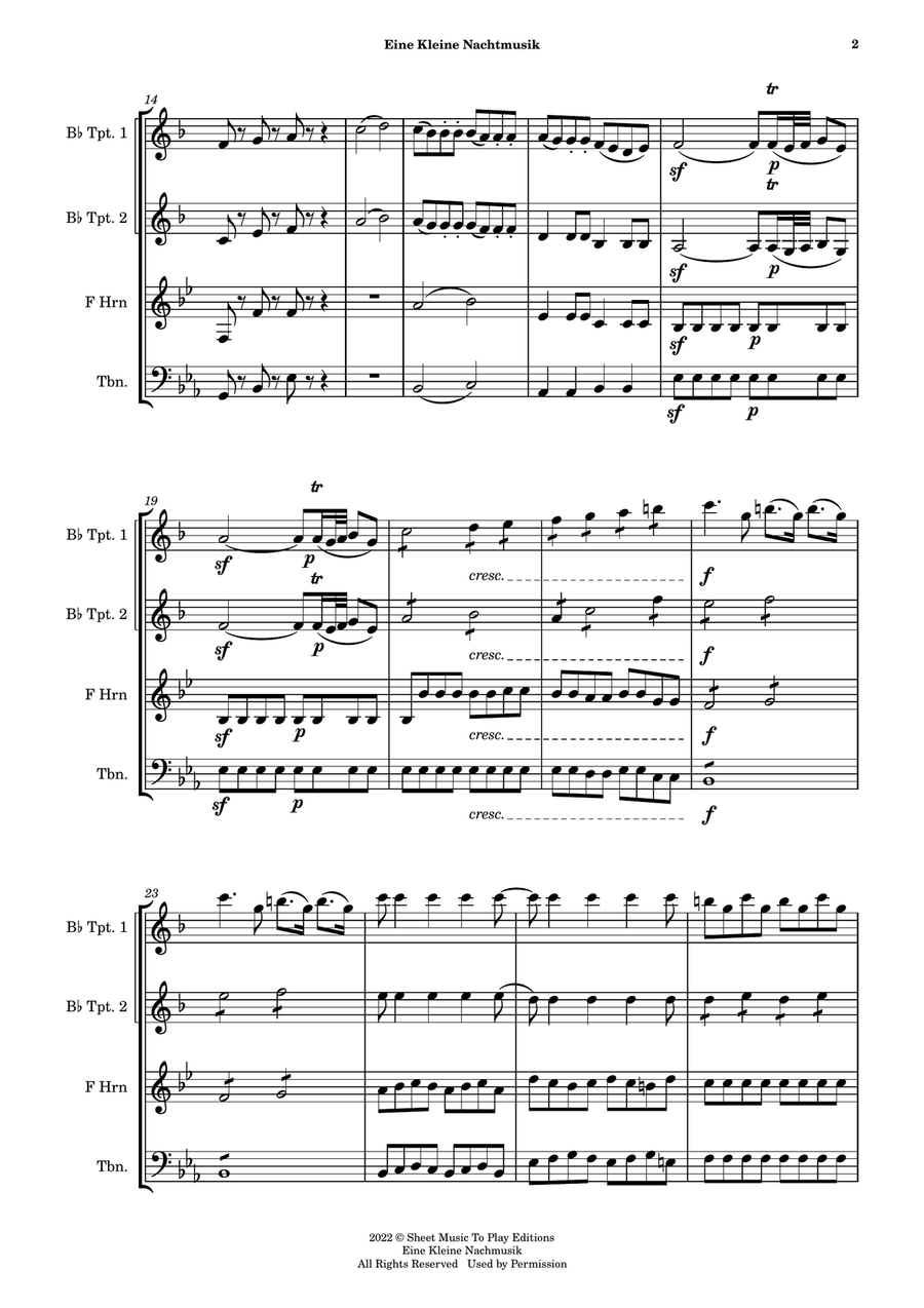 Eine Kleine Nachtmusik (1 mov.) - Brass Quartet (Full Score) - Score Only image number null