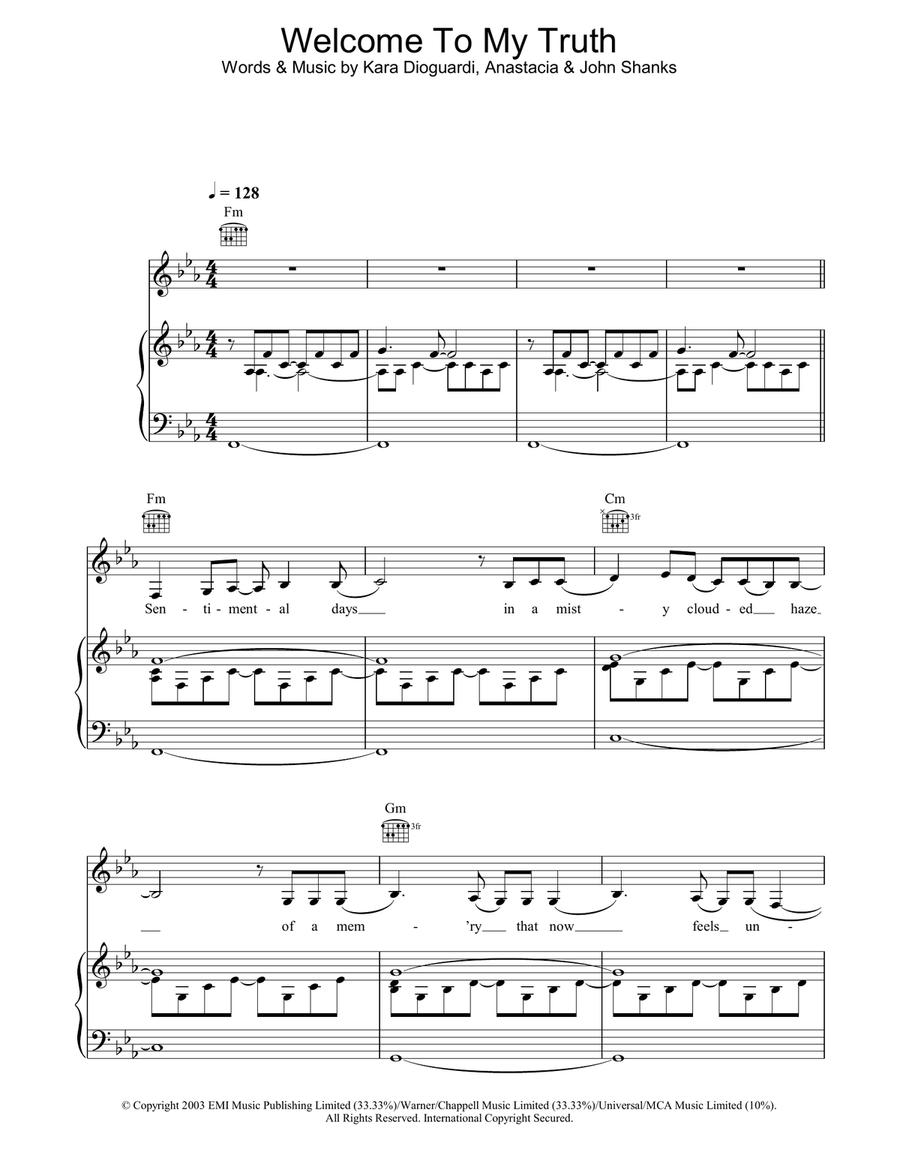Welcome To My Truth Piano, Vocal, Guitar scores gallery preview page 1