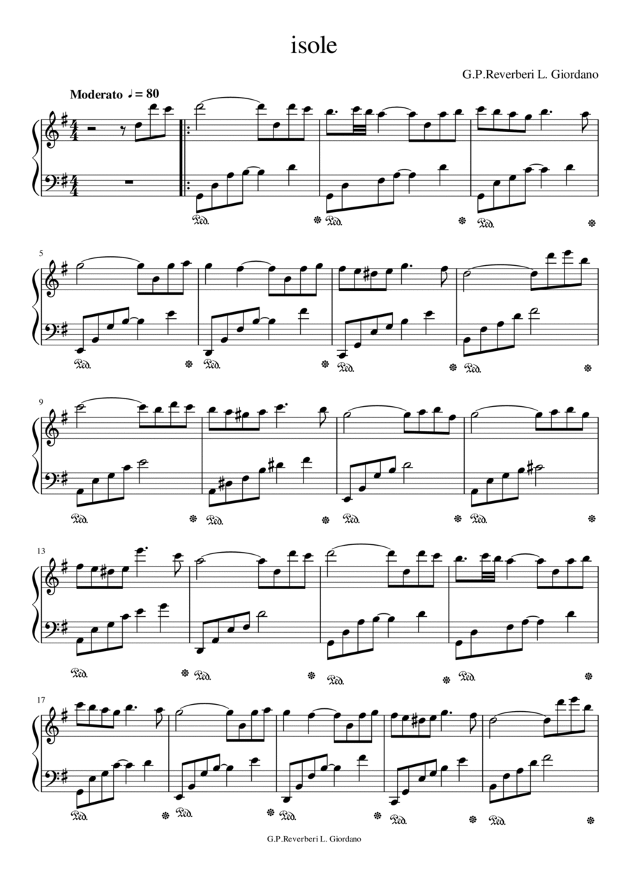 Isole Piano Solo scores gallery preview page 1