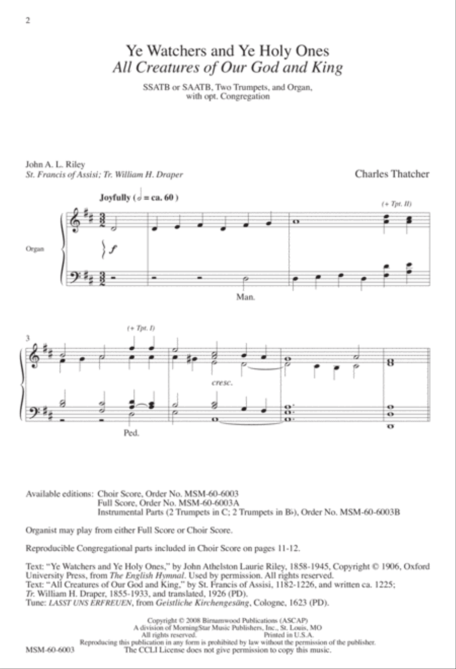 Ye Watchers and Ye Holy Ones All Creatures of Our God and King SSATB scores gallery preview page 2