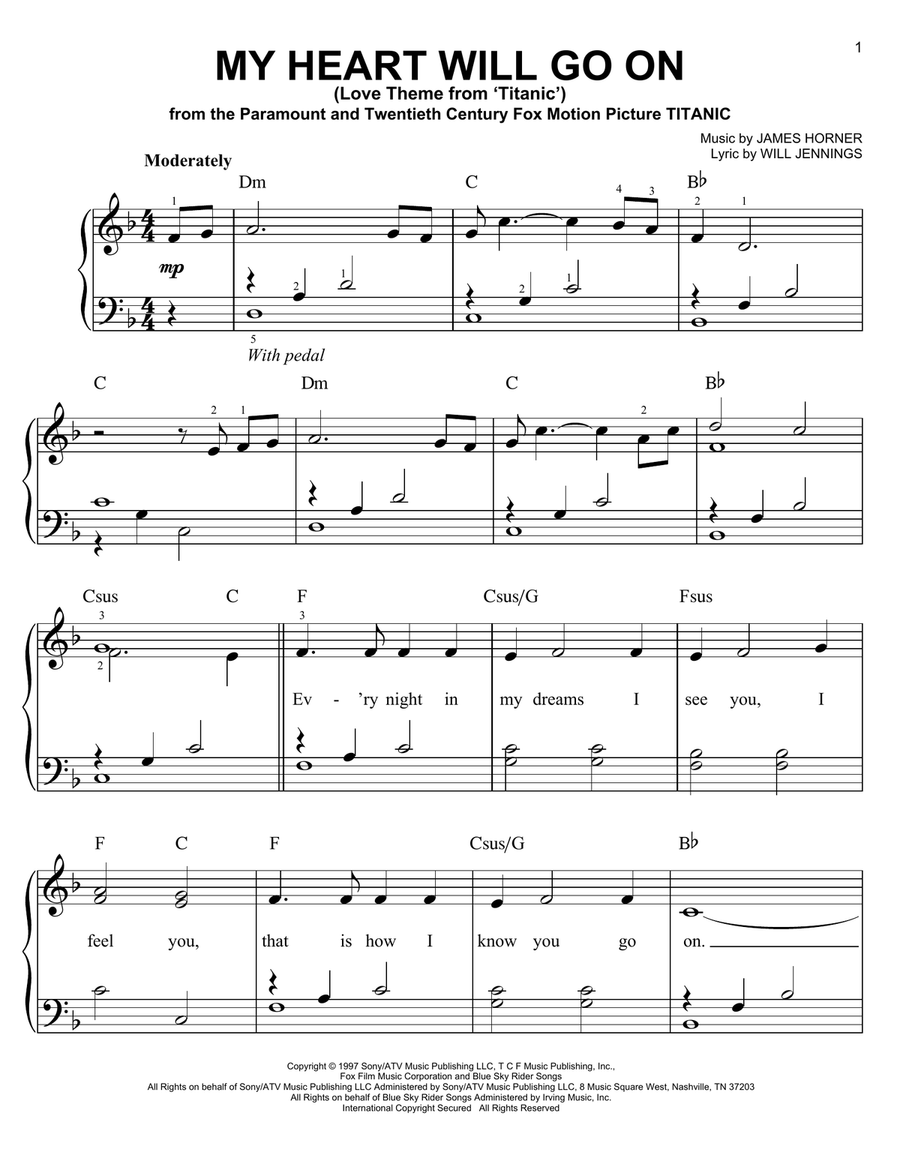 My Heart Will Go On (Love Theme from Titanic) Easy Piano scores gallery preview page 1