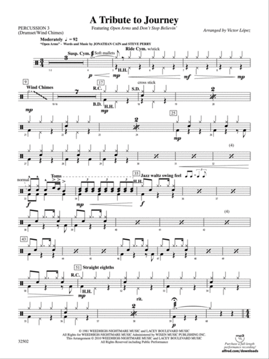 A Tribute to Journey: 3rd Percussion Concert Band scores gallery preview page 1