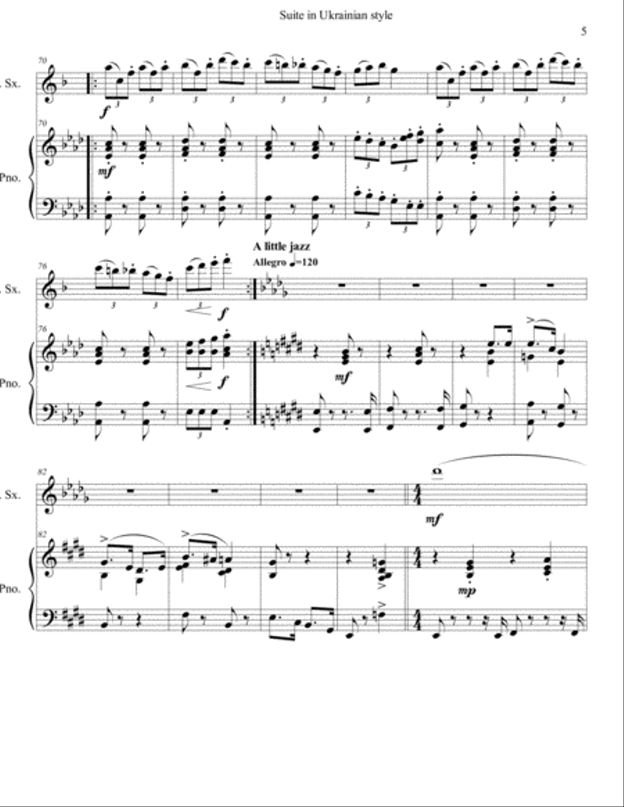 Suite in Ukrainian style,for saxo-alto and piano Alto Saxophone scores gallery preview page 5