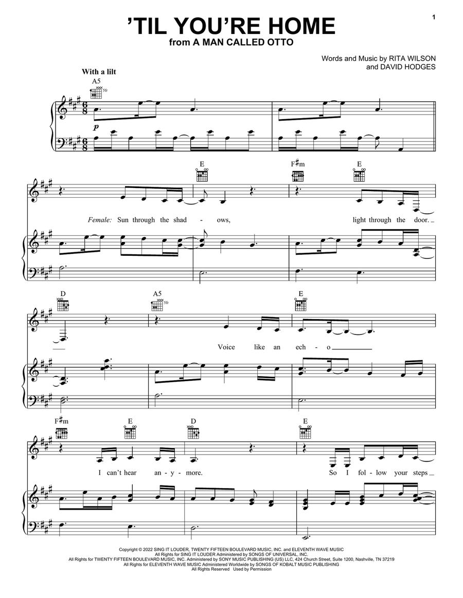 Til You're Home (from A Man Called Otto) Piano, Vocal, Guitar scores gallery preview page 1