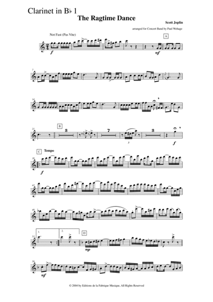 Scott Joplin: The Ragtime Dance, arranged for concert band by Paul Wehage: Bb clarinet 1 part