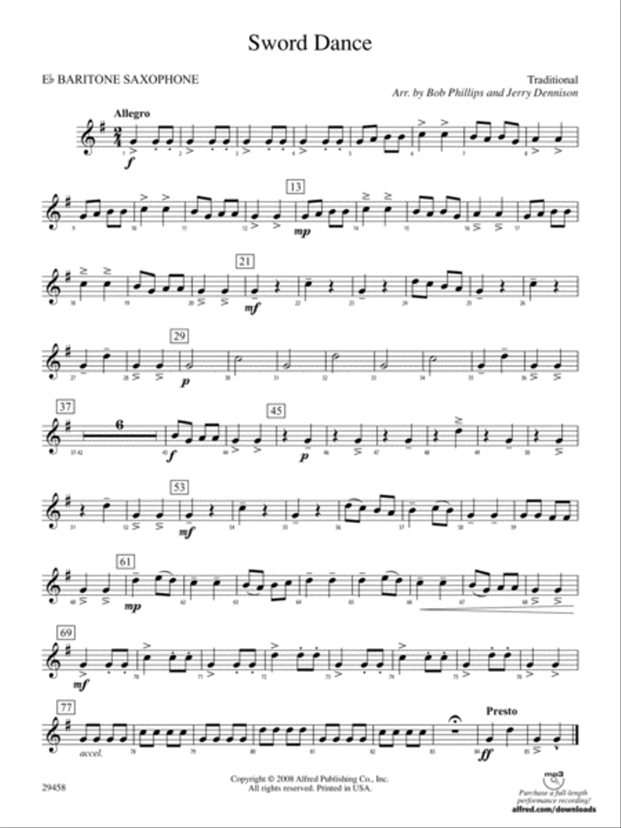 Sword Dance: E-flat Baritone Saxophone Concert Band scores gallery preview page 1