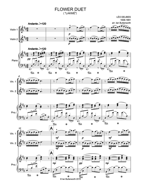 DELIBES Flower Duet (Lakmé) for 2 violins & piano image number null