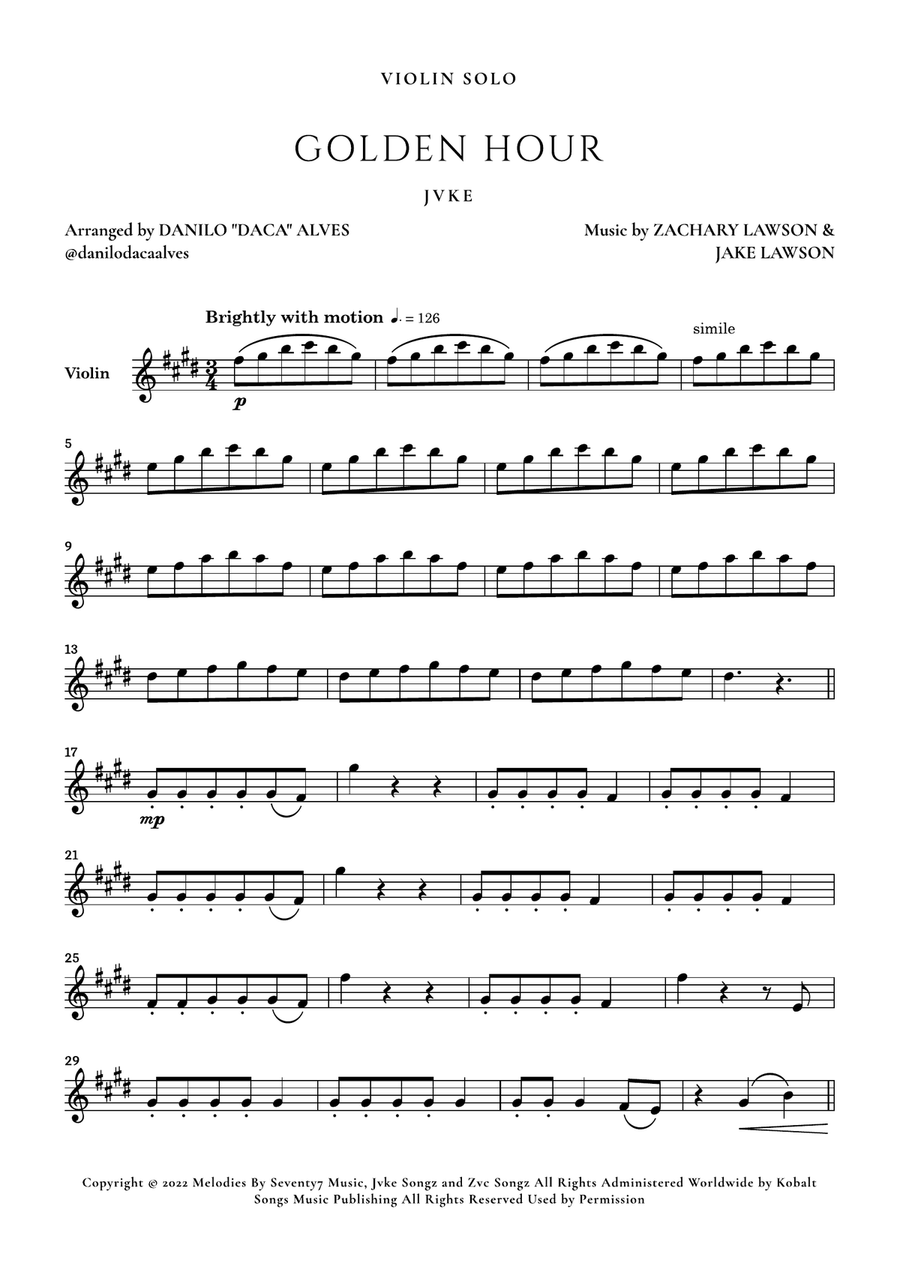 Golden Hour Violin Solo scores gallery preview page 1