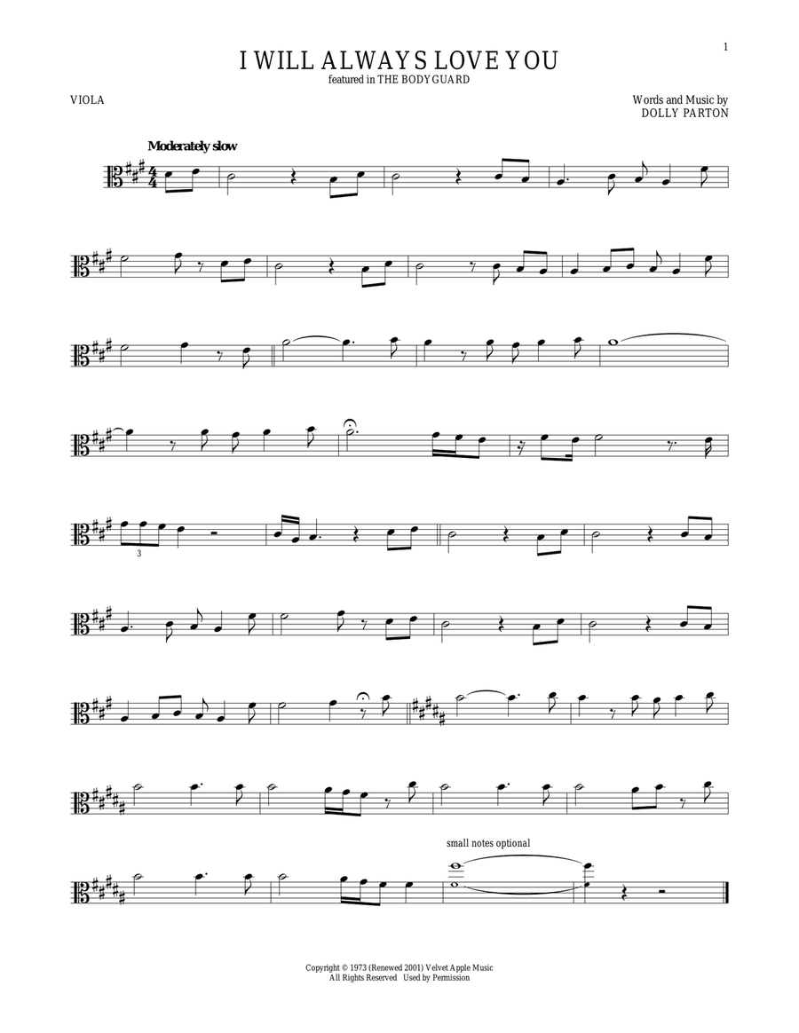 I Will Always Love You Viola Solo scores gallery preview page 1