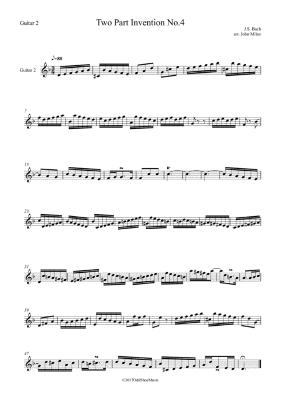 Bach 2 Part Invention No.4 for 2 guitars Classical Guitar scores gallery preview page 3