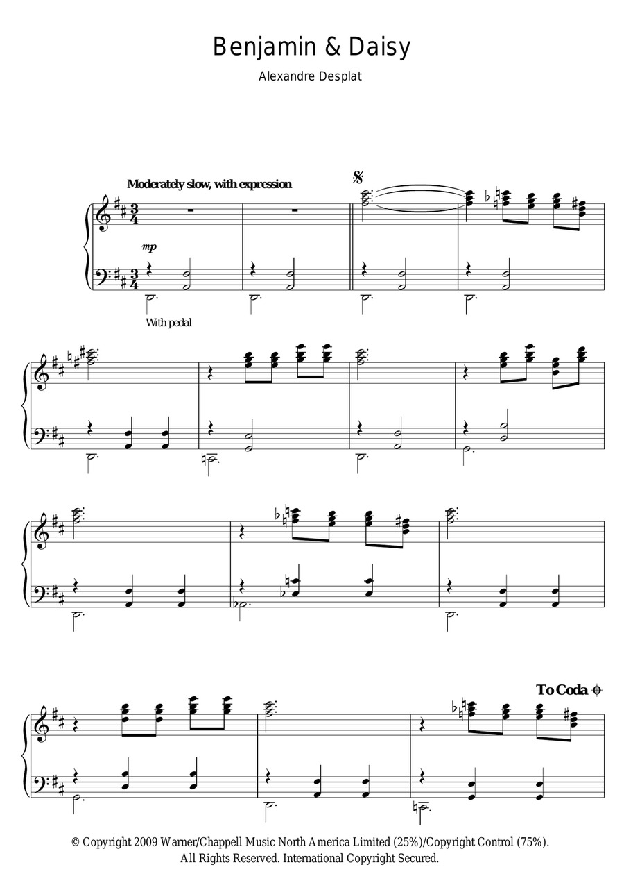Benjamin And Daisy (from The Curious Case Of Benjamin Button) Piano Solo scores gallery preview page 1