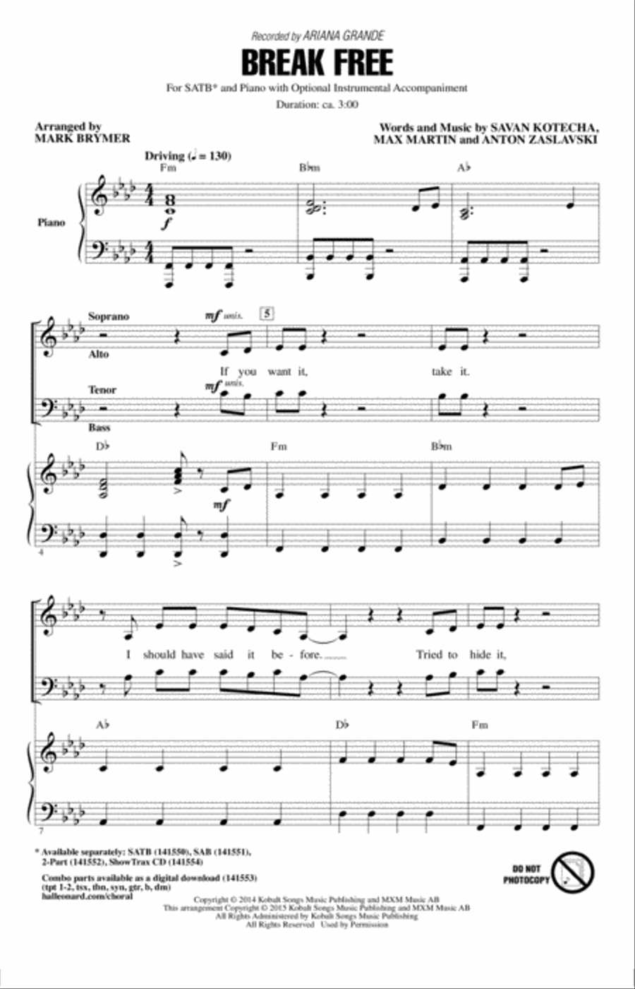 Break Free 4-Part scores gallery preview page 1
