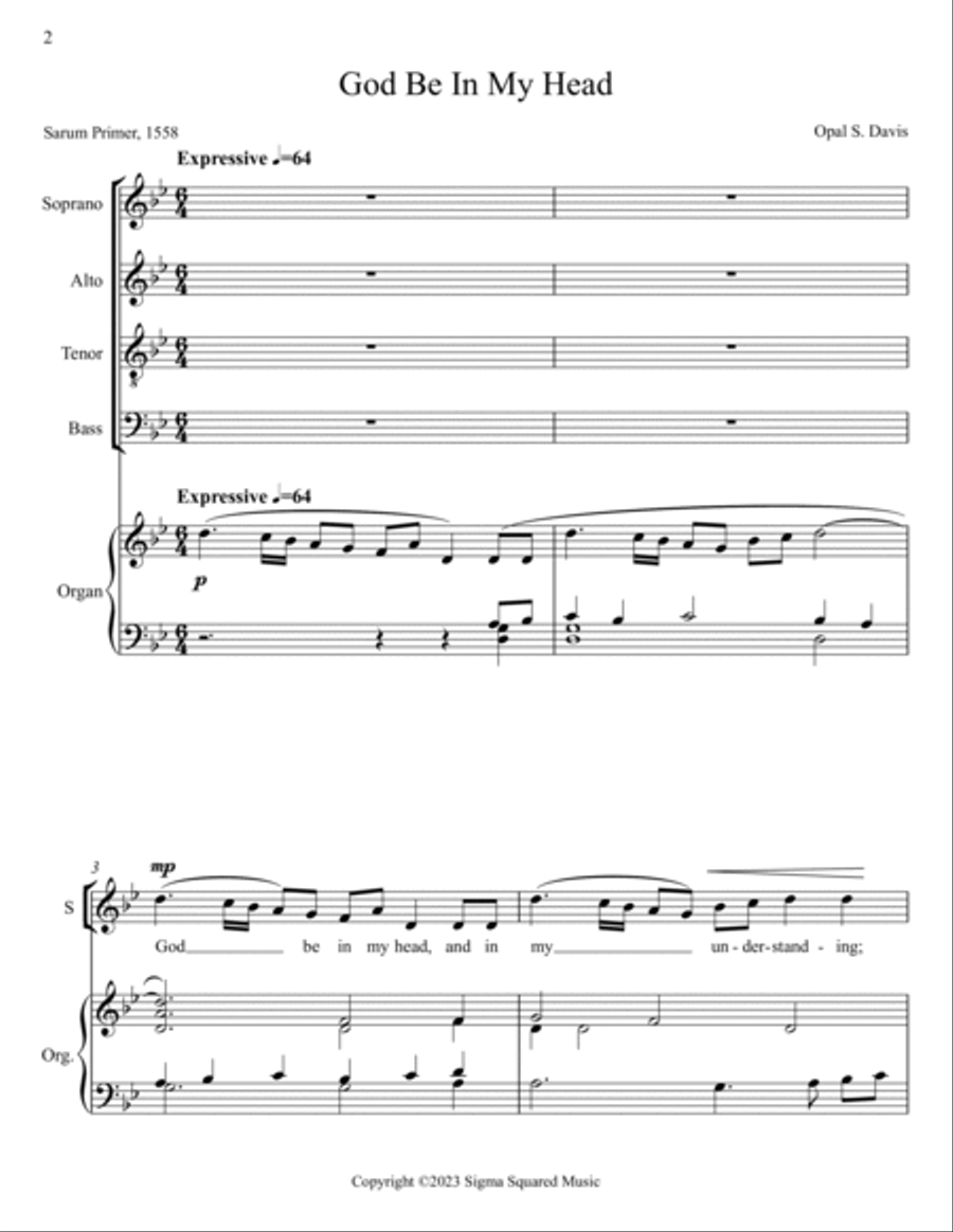 God Be In My Head for SATB and Organ image number null
