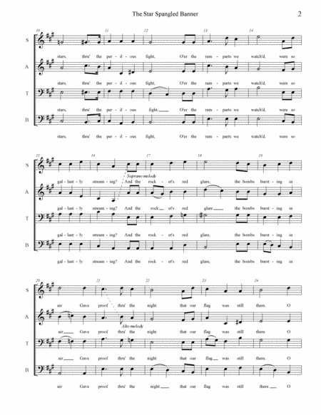 The Star Spangled Banner, SATB a cappella, Mixed Barbershop Quartet Style