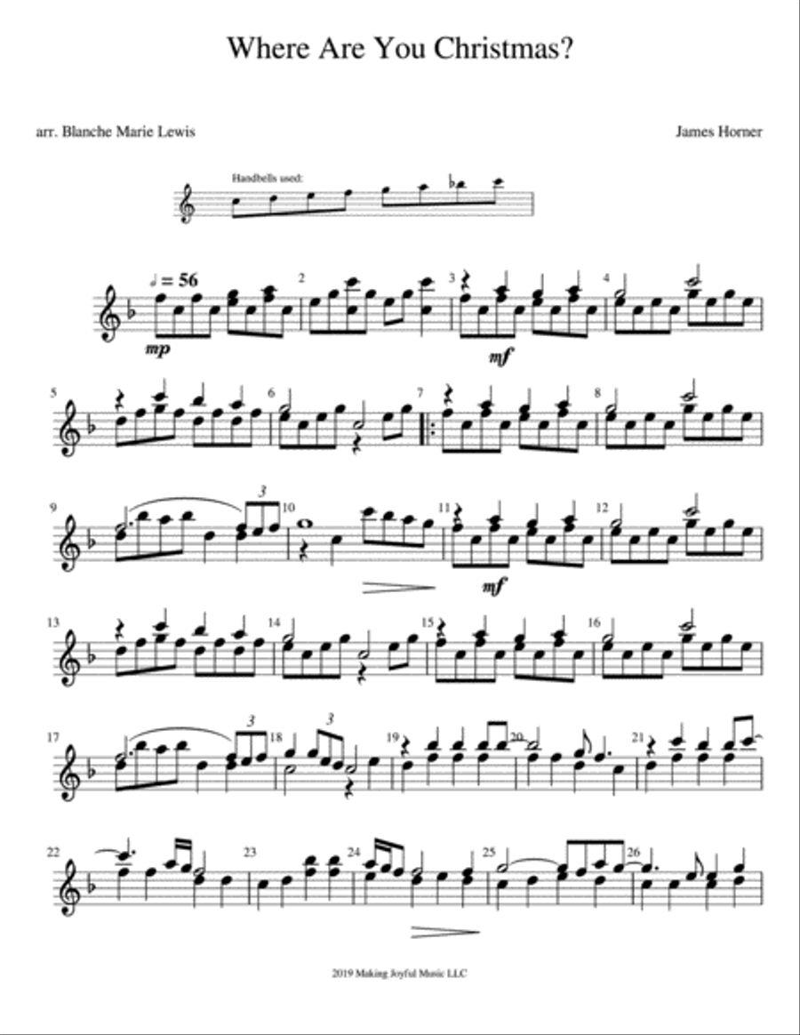 Where Are You Christmas? Handbell Choir scores gallery preview page 1