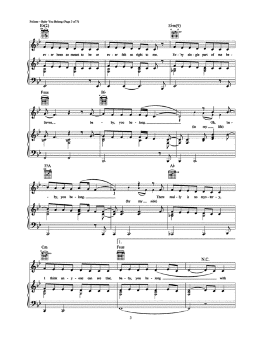 Baby You Belong Piano, Vocal, Guitar scores gallery preview page 3