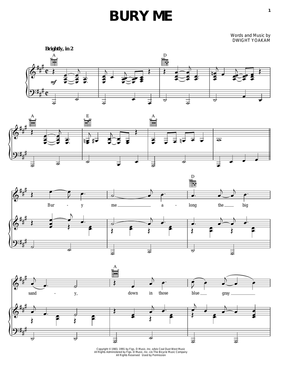 Bury Me Piano, Vocal, Guitar scores gallery preview page 1